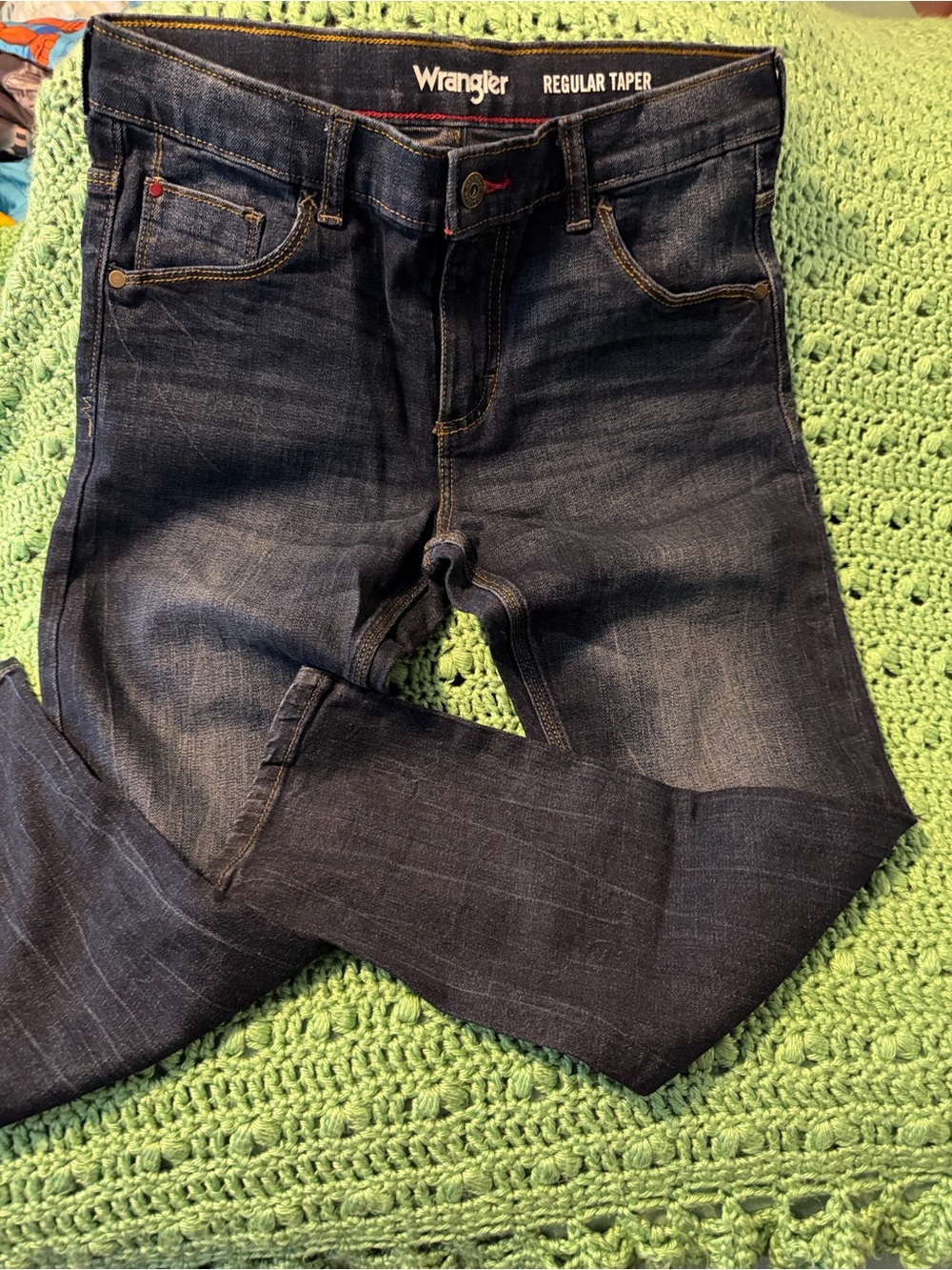 Wrangler Slim Fit Jeans in Dark Indigo with Yellow Stitching - Picture 2 of 4